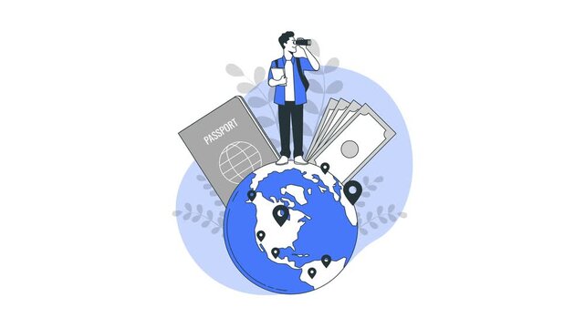 Traveler with Passport and Money Illustration. Study abroad and international travel concept for education and finance visuals