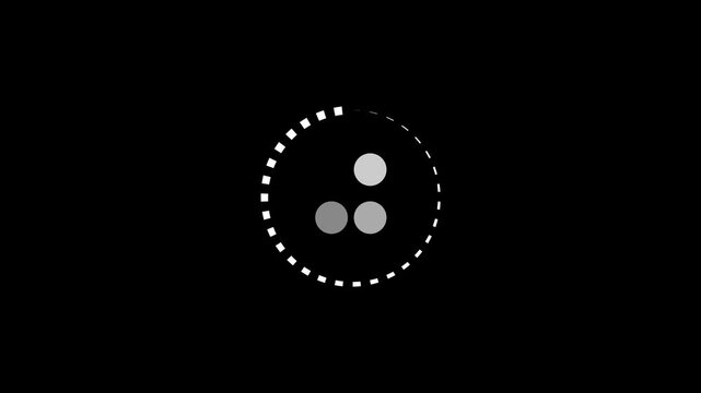 Loading circles animation rotates within a dashed ring on dark space. Digital software buffering telemetry updates on loading circles. Waiting verification runs on circles.