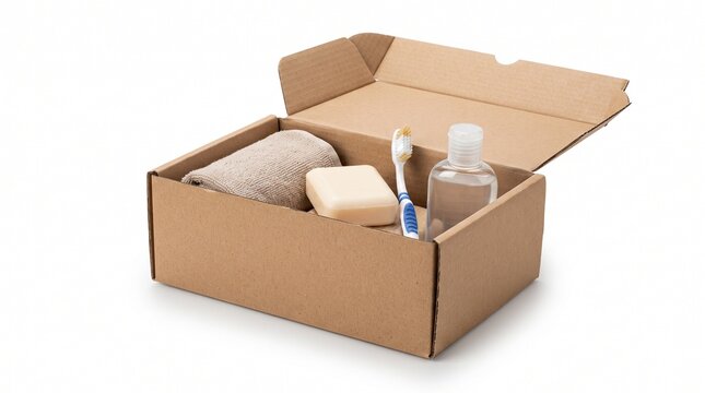 Essential hygiene supply box representing community relief and basic needs