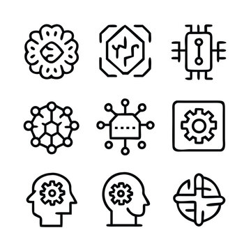 Modern technology and brain icons set