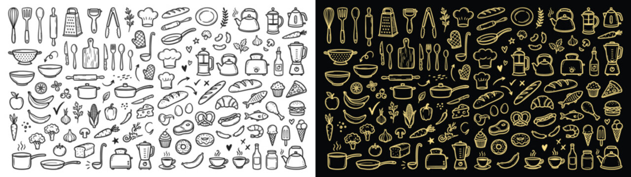 Kitchen and cooking doodle set