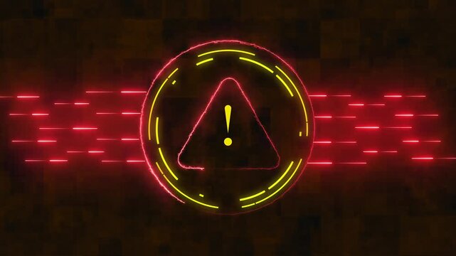 Warning sign animation pulses with an exclamation and light streaks. Critical system hazard danger notices trigger on warning sign animation. Alerts flash on warning sign.