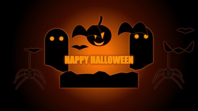 Halloween Ghosts, Bats, Crawling Spiders and Dripping Slime on Orange and Black Background, Spooky Motion Graphic Loop