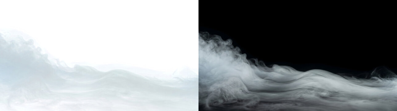 Smoke wave cresting on the left with a rising billow that flattens into gentle ripples toward the right, in PNG, Transparent and Black Background Versions