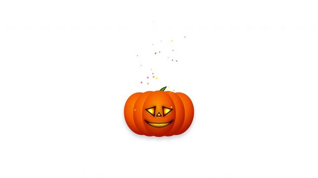 Dramatic single-scene 5-second motion graphics on a clean white background featuring an isolated oversized Jack-O-Lantern with sudden fire ignition, high-impact camera shake, elastic easing, and erupt