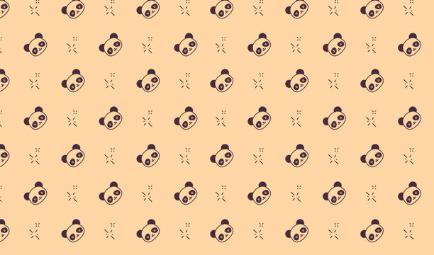 vector seamless pattern of panda head on a light peach background