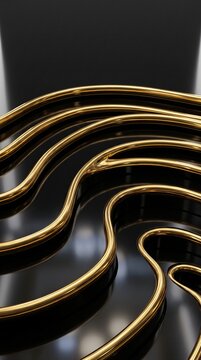 Luxury black obsidian gold Euler clothoid mobile topography background, vertical 9 by 16 continuous spiral stepped contour cascade with molten gold rims for private wealth management app splash