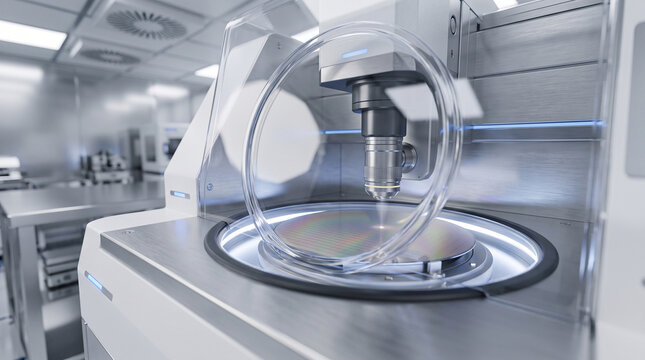 Professional automated inspection instrument for quality control check in manufacturing lab showing precise clinical clinical focus