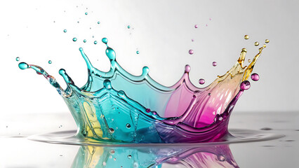 Fototapeta premium Dynamic rainbow colored water splash forming a crown shape with liquid crown