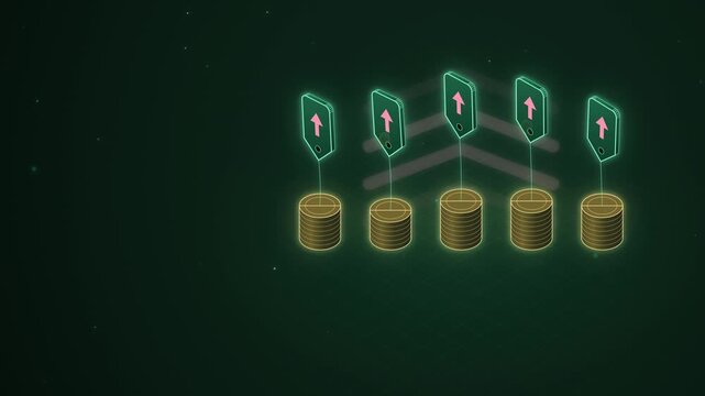 Green isometric inflation with shrinking coin stacks concept animation