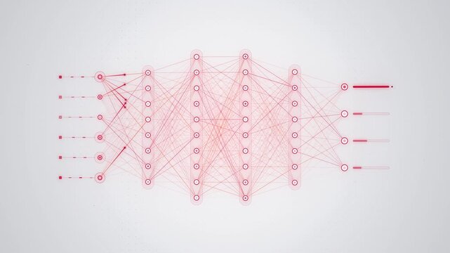 Red deep learning neural network with activation signals seamless loop
