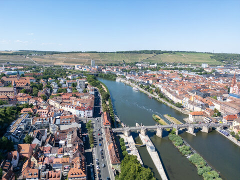Aerial View of W&uuml;rzburg Old Town in Bavaria Germany with main river