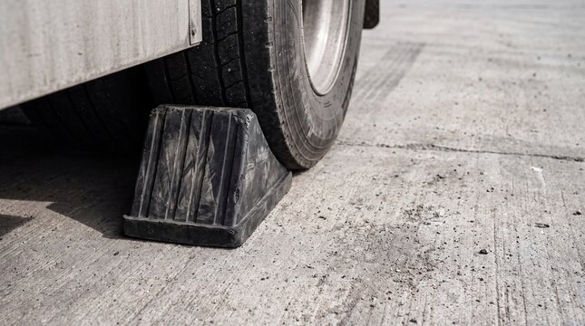 Rubber Wheel Chock Against a Trailer Tyre at a Loading Bay