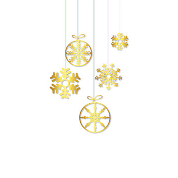 Golden Snowflake Christmas Ornaments Hanging Decoration Vector
