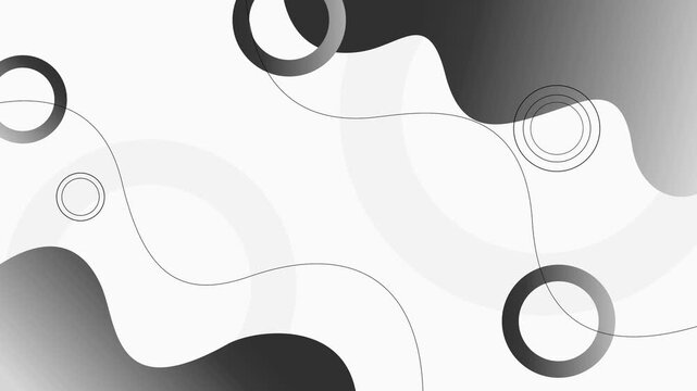 Abstract wavy background with circular ring elements and thin flowing lines animation, modern minimalist tech aesthetic