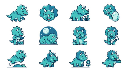 Cute teal triceratops dinosaur activity icons. © arlo