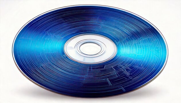 Blue Compact Disc on White Background with Circular Pattern.