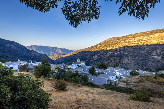 View of Bubion set against the mountains in the morning, Granada, Andalusia, Spain