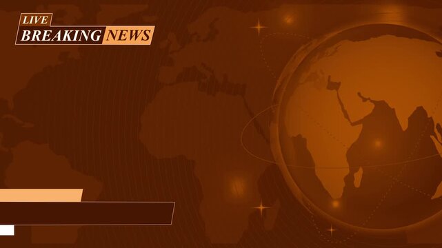 Breaking news broadcast background with globe, world map silhouettes and lower third placeholder animation