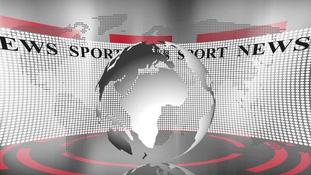 Stylized news studio globe with dotted map backdrop background animation