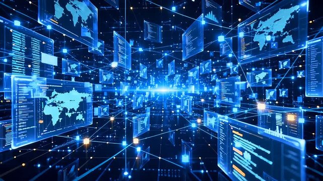 Global Information Technology Network with Code and Data Analytics Screens
