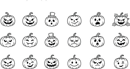 Obraz premium Halloween Pumpkin Face Collection, Spooky Jack O Lantern Expressions, Scary Cartoon Characters, Festive Seasonal Halloween Icons, Isolated Vector Illustration Set