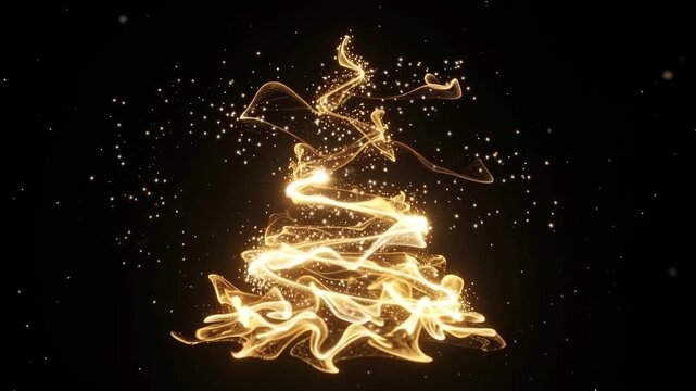 Glowing Golden Particles Form Christmas Tree Animation
