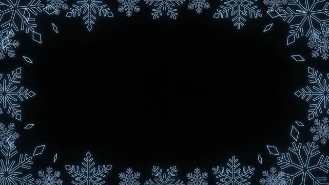 Winter snowflake border loop animation on black background
