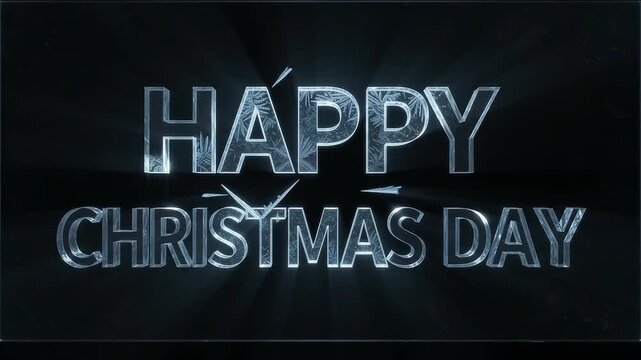 Ice freezing on glass and revealing Happy Christmas Day text animation