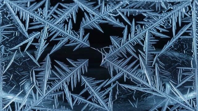 Time Lapse of Frost Crystal Growth on Glass Surface in Cold Temperature
