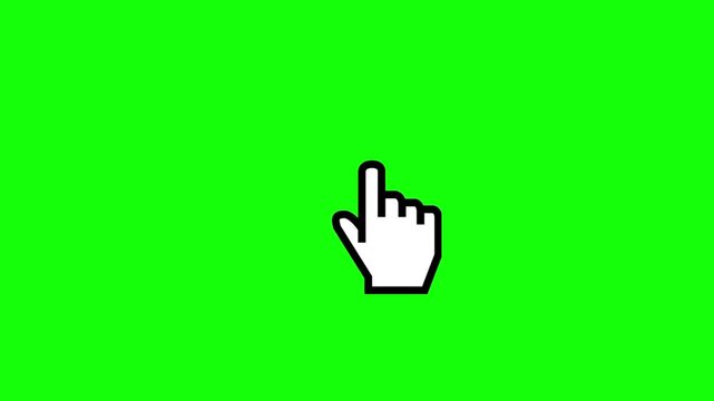 White hand cursor mouse pointer icon clicking on green screen background for video editing