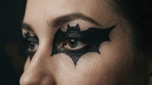 Halloween woman face eye makeup bat closeup portrait halloween beauty look with bat eye makeup woman face closeup portrait showing dramatic black