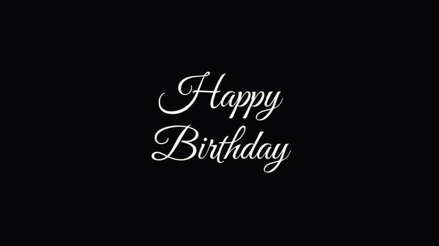 Elegant calligraphy text design for a happy birthday greeting card on black background.