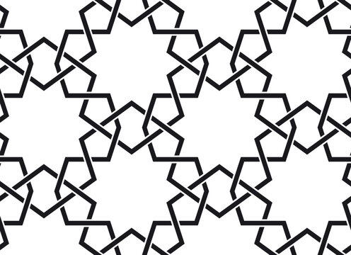 Girih strapwork: ten pointed stars woven over and under in bands
