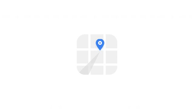 Minimalist map location icon with blue pin marker on grid background.