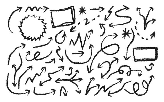 Hand drawn arrows and doodle shapes set
