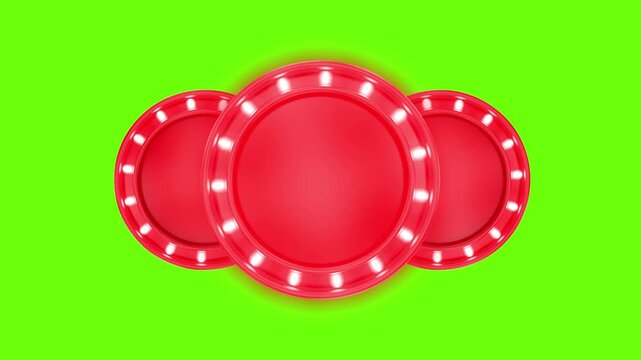 Red round plastic tray top view green background