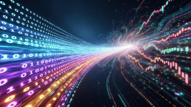 Dynamic flow of colorful data streams creating a sense of speed and technology in a digital environment