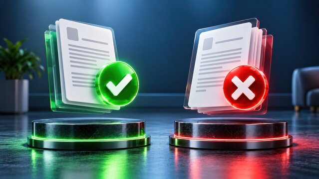 Green check and red cross comparing approved and rejected documents