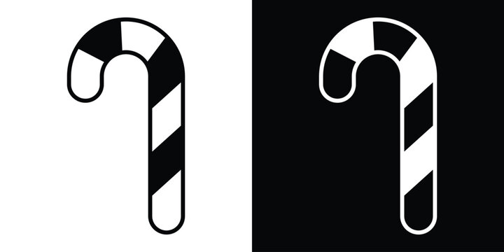 Minimalist black and white striped Christmas candy cane icon set. Simple vector graphic suitable for holiday design, winter season decorations, festive cards, web icons, and Christmas patterns.   