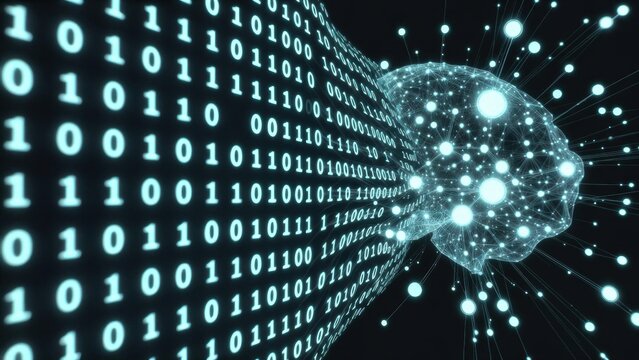 A digital representation of a brain with data streams illustrating the connection between technology and intelligence