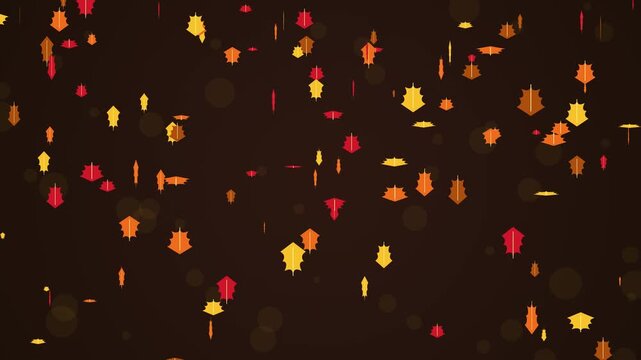 Abstract Falling Autumn Leaves on Dark Brown Background