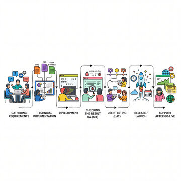 Software Development Lifecycle Workflow Flat Vector Illustration
