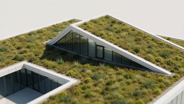 Modern Sustainable Green Roof Architecture with Clean Lines and Professional Real Estate Design Style