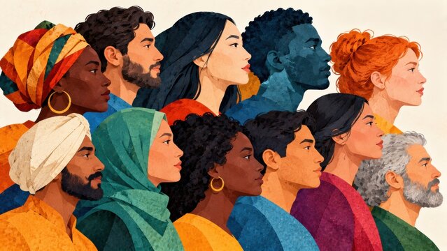 Diverse people show cultural inclusion and identity concept unity art