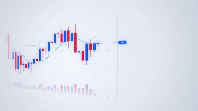 Blue and red 3D stock market volatile candlestick chart drawing live