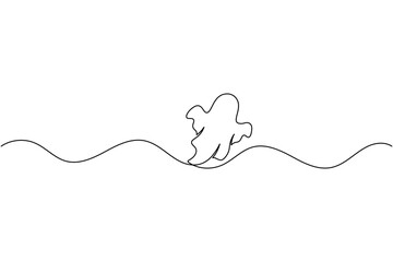 Obraz premium Halloween ghost flying continuous one line drawing minimalist spooky outline vector illustration