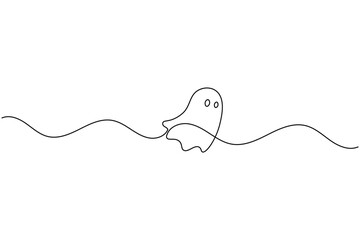 Obraz premium Cute Halloween ghost continuous one line drawing minimalist spooky outline vector illustration