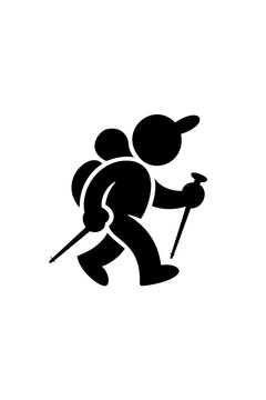 icon backpacking simple hiker logo pictogram backpacker sign hiking brand tourist black silhouette minimalist illustration label