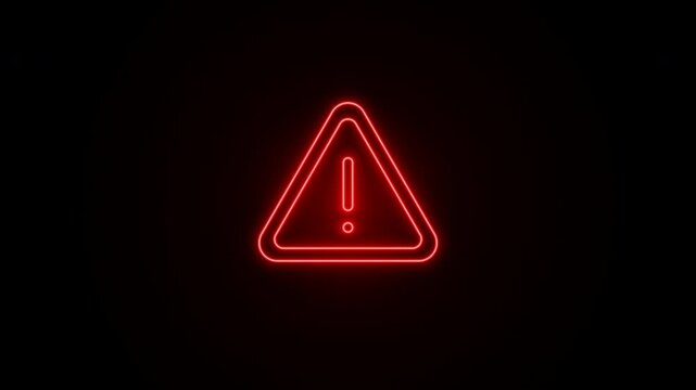 A dynamic red neon warning triangle that experiences erratic power drops and cyberpunk-style glitches, simulating a malfunctioning safety alert system.